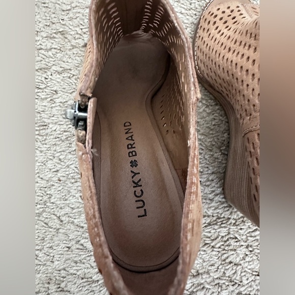 Lucky Brand Tan Wedge Ankle Boots with Peep Toe and Side Zipper - Picture 5 of 8